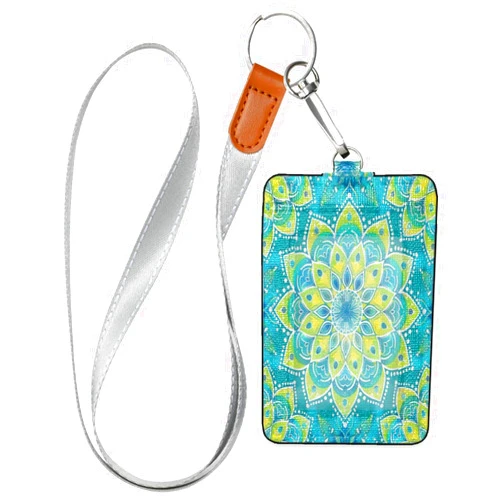 Kigai Green Mandala Texture ID Card Holder with Detachable Lanyard Easy Swipe Premium PU Leather Cards Holder Id Card Holder for Office School Outdoor