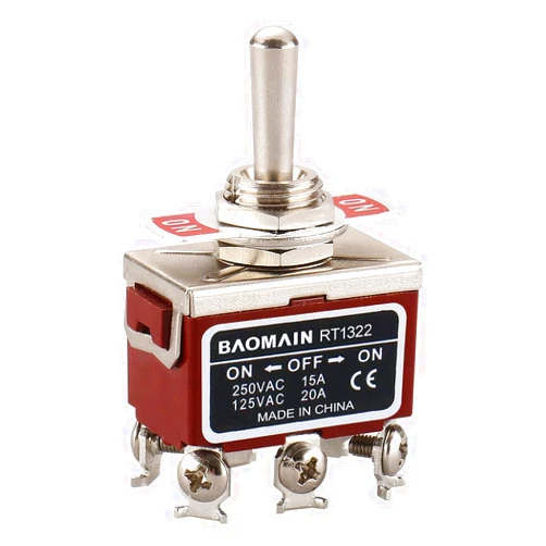 Baomain Toggle Switch DPDT ON/Off/ON 3 Position AC 15A/250V 20A/125V 6 Screw Terminals RT1322 (1PCS)
