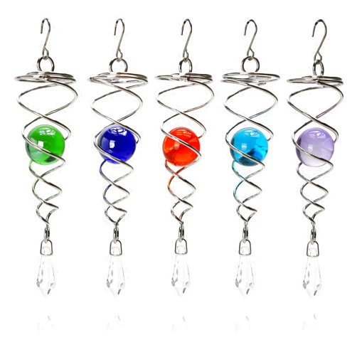 BuleVina 5pcs Wind Spinner Tail Gazing Ball Spiral Stabilizer Tails for Indoor and Outdoor Decoration, (7.1'') 18cm Stainless Steel Hanging with Swivel Hook Garden Decorative