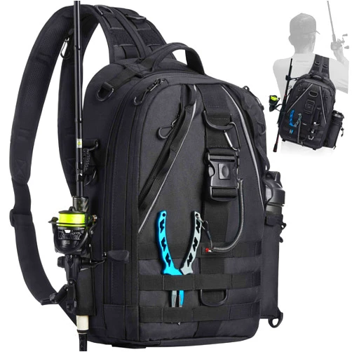 Piscifun Fishing Tackle Backpack with Rod & Gear Holder, Lightweight Outdoor Water-Resistant Fishing Shoulder Storage Bag