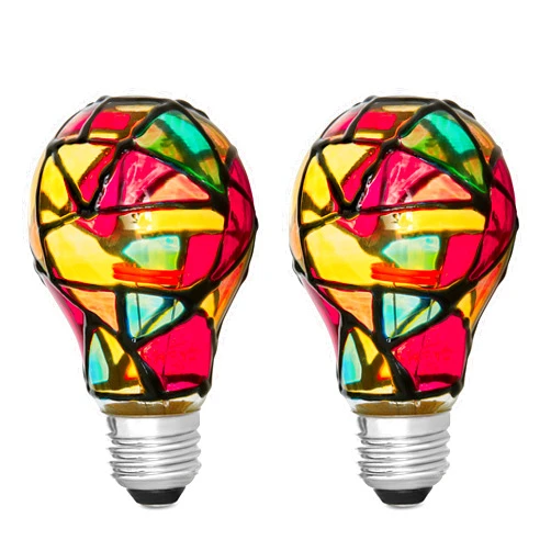 Bluex Bulbs 2 Pack LED Stained Glass Light Bulb A19 2W (25W Equivalent) E26 Base Painted Light Bulb Night Light Mosaic Light Bulb Party Light Bulb Stainglass Light Bulb - Tiffany Light Bulbs Atained Glass