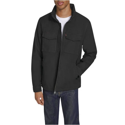 Levi's Men's Stand Collar Cotton Military Jacket With Hidden Hood