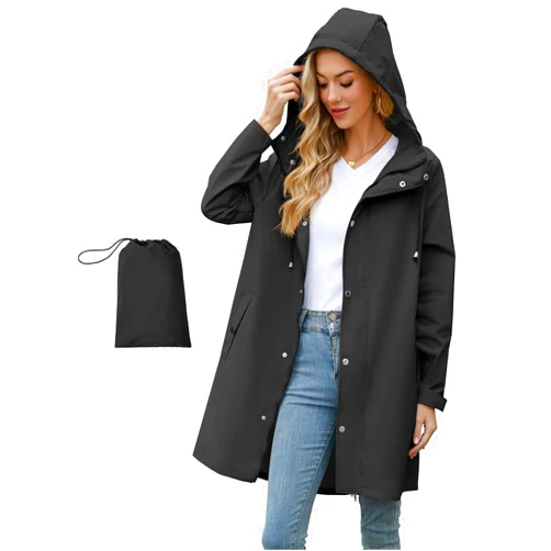 American Trends Packable Waterproof Rain Jacket Women with Hood Raincoat Windbreaker Long Hooded Trench Coats S-2XL Available