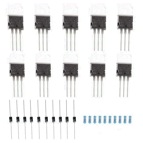 DAOKI 30pcs TIP120 60V 5A NPN Darlington Bipolar Power Transistor TO-220 3Pin for Arduino with 2.2k Ohm Resistors, 1N4001 DIODE
