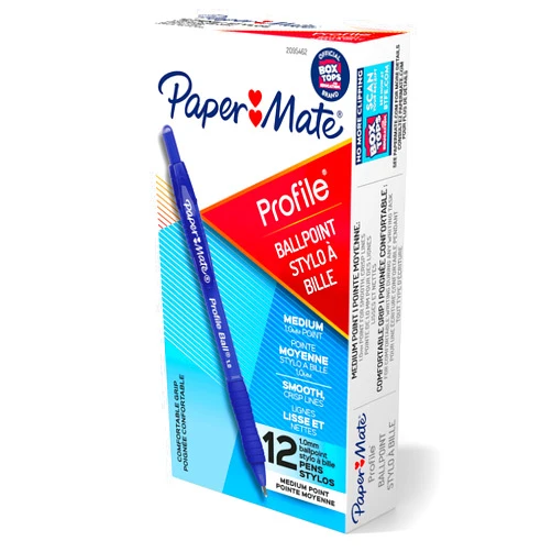 Paper Mate Ballpoint Pen, Profile Retractable Pen, Medium Point (1.0mm), Blue, 12 Count