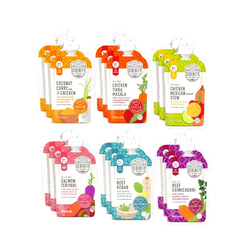 Serenity Kids 7+ Months World Explorers Baby Food Pouches - Puree w/ Ethically Sourced Meats & Organic Veggies - 3.5 Oz BPA-Free - Variety Pack (18 Pouches) - Baby Food Meat