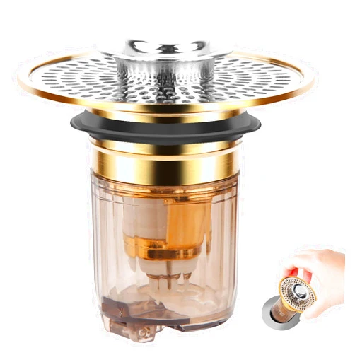 CHICHAUS Bathroom Sink Stopper and Sink Drain Strainer 2 in 1 Catches Hair and Debris Suitable for 1.34~1.46'' Drainage Holes, Sink Drain Stopper Easy to Install Say Goodbye to Clogged Drain (Gold Silver)