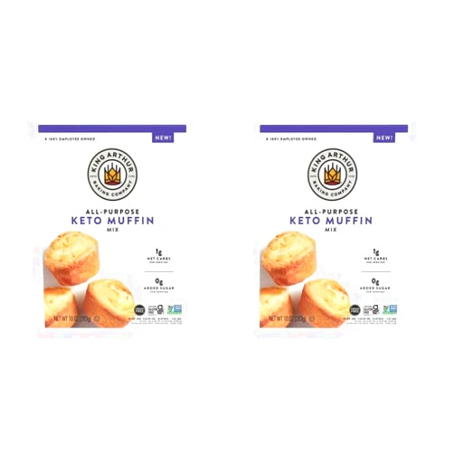 King Arthur Baking Keto Muffin Mix, All Purpose, 1g Net Carbs 0g Added Sugar Per Serving, Low Carb & Keto Friendly, 10 oz, White (Pack of 2)