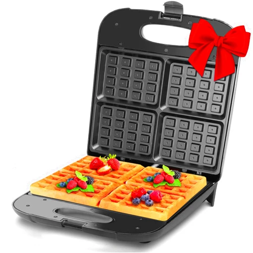 Aigostar Waffle Maker, 4-Slice Nonstick Waffle Iron, 1400W Square Waffle Machine with Indicator Lights for Hash Browns, Snacks, Breakfast & Lunch, Easy to Clean, PFOA Free, ETL Certificated, Black