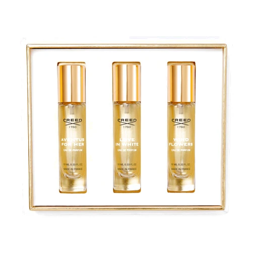 Creed Women's Holiday Gift Coffret Set, Features 3 Signature Perfume Scents of Aventus for Her, Love in White, and Wind Flowers, 3 x 10ml