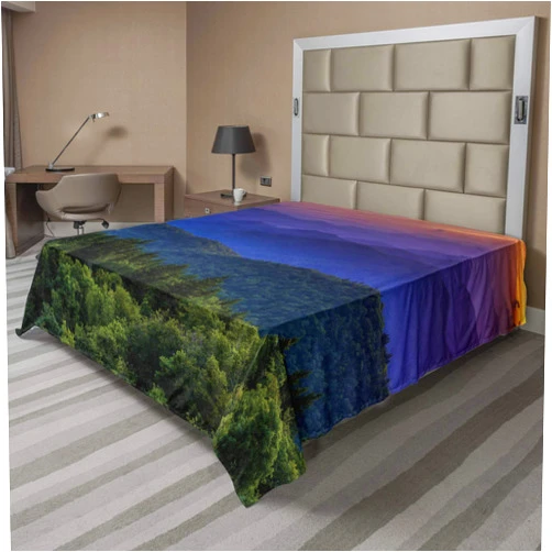 Ambesonne Appalachian Flat Sheet, Extremely Colorful Sunset Over Cowee Mountains Overlook Vista Photo Print, Soft Comfortable Top Sheet Decorative Bedding 1 Piece, King Size, Multicolor