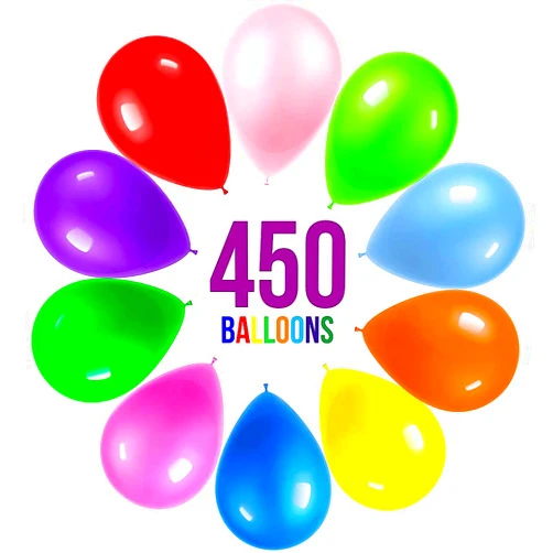 PREXTEX 12-Inch Latex Balloons 450 Pack - Assorted Multi-Color Rainbow Balloons for Party Decorations, Wedding Balloon Arch Kit, Baby Shower, Birthday, Graduation, Premium Strong Balloons