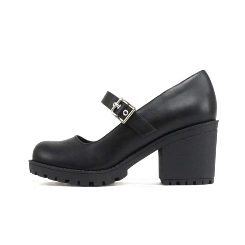 Soda “Eviana” ~ Women Mary Jane Round Toe Mid Chunky Block Heel Lug Sole Pump with Adjustable Strap