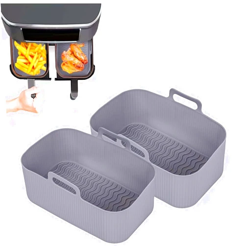 Govisiry Silicone Air Fryer Liners Reusable： Silicone Air Fryer Basket Liners 2-Pack for Ninja - Square Silicone Air Fryer Liners