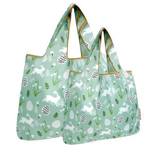 allydrew Large & Small Foldable Tote Nylon Reusable Grocery Bags, Set of 2
