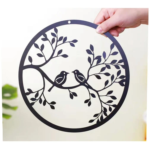 RESACO Metal Birds Art Wall Decor 11-Inch Round Metal Birds Wall Sculpture Hanging for Living Room Bedroom Indoor Outdoor The Tree with Birds on Branch Plaque (Black)