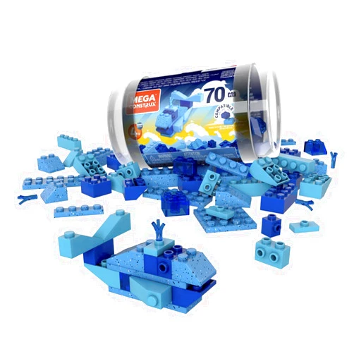 Mega Construx Wonder Builders Tubes of Color Blocks - 70 Blocks of Different Shapes, Sizes and Shades of Blue ~ Compatible with Major Brands ~ Ages 4 and Up