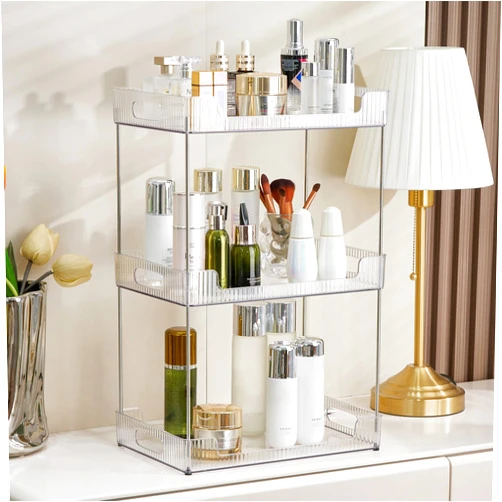 Goderewild 3-Tier Bathroom Counter Organizer, Multi-Purpose Cosmetics Skincare Shelf, Fits A4 Size Makeup Organizer for Office and Vanity Tray, Countertop Storage Solution for Kitchen,Bath.(Clear)