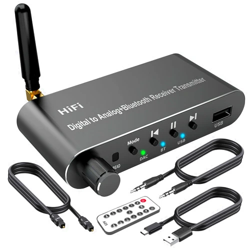 Hdiwousp Digital to Analog Audio Converter with Bluetooth 5.1 Receiver,Digital Optical to 3.5 mm DAC Wireless Adaptor,Coax to Analog RCA 3.5 mm for TV, Gaming