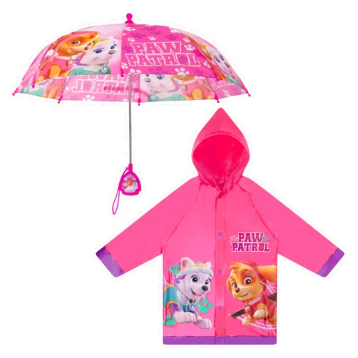 Nickelodeon girls Kids Umbrella and Poncho Raincoat Set, Paw Patrol Girls Rain Wear for Toddler 2-3 Or Kids 4-7