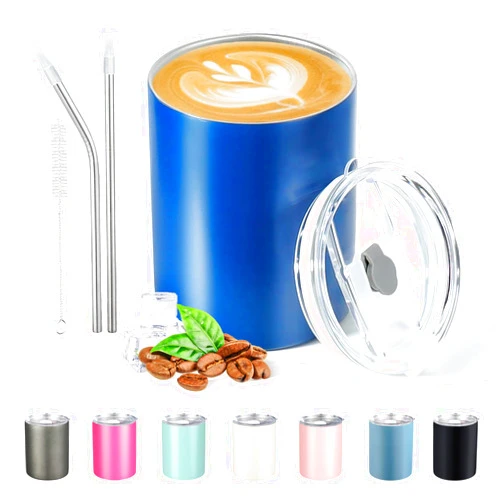 Puraville 12 oz Insulated Tumbler with Lid and Straw, Stainless Steel Double Walled Coffee Cup with Lid, Vacuum Reusable Leak Proof Travel Coffee Mug for Multiple Occasions, Navy Blue