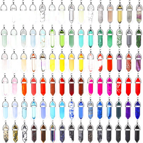 Sherr 90 Pcs Crystal Pendants Hexagonal Chakra Healing Stone Bullet Shaped Gemstone Pointed Natural Quartz Charm Pendants with Storage Bag for DIY Necklace Earring Jewelry Making