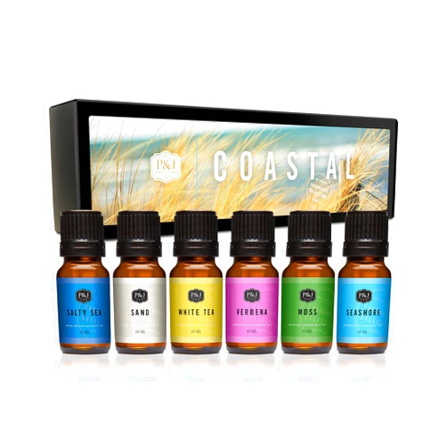 P&J Trading Fragrance Oil Coastal Set | Salty Sea, Sand, Moss, White Tea, Verbena, Seashore Candle Scents for Candle Making, Freshie Scents, Soap Making Supplies, Diffuser Oil Scents