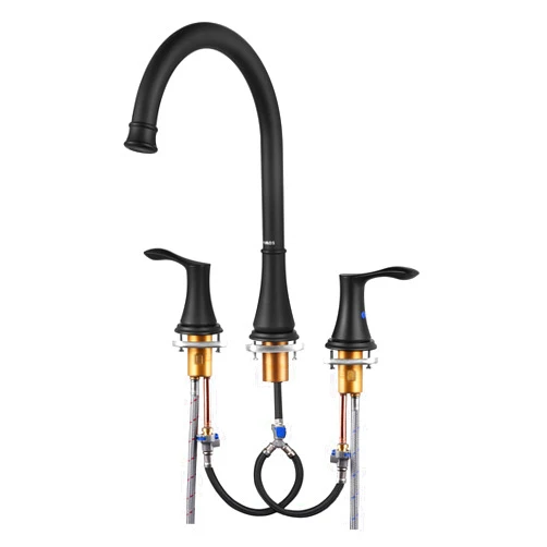 PARLOS 2-Handle Widespread High Arc Roman Tub Faucet Tub Filler with Valve & Faucet Supply Lines, Matte Black, Demeter 1436204