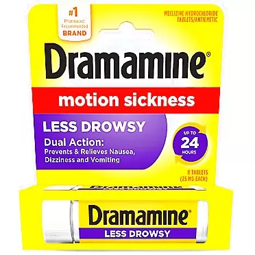 Dramamine All Day Less Drowsy Formula | Motion Sickness Relief | 8 Tablets | Pack of 6