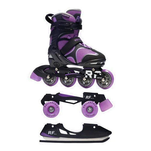 Rollerface Switch 3-in-1, Sport, Outdoor and Recreation Inline Skate, Roller Skate, and Ice Skate. (Adjustable up to 3 Sizes)