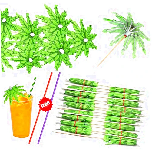 ANCHRISLY Drink Umbrellas Cocktail Picks, Handmade Green Coconut Palm Tree Parasol Fruit Sticks For Drinks Cupcake Fruit Plate Pool Party Bars Decoration, 6 Inch, 30pcs (Coconut Palm Tree)