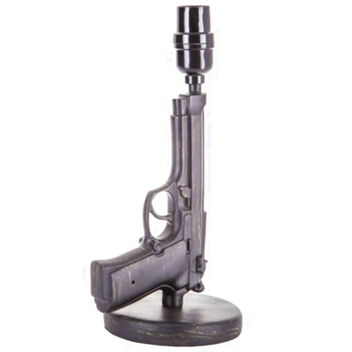 Hobby Lobby Rustic Pistol Table Lamp – Realistic Novelty Outdoor Lamp – Tabletop Lantern w/ Brushed Black Finish & Gold Detailing – Gun Decorations for Man Cave - Outdoor Torches for Desk Accessories and Decor