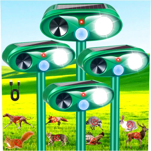 JahyElec Upgraded Solar Deer Repellent Devices Ultrasonic Animal Repeller Outdoor with Motion Sensor & Flashing Light, Animal Deterrent Devices for Cat Squirrel Raccoon Dog Rabbit Skunk for Yard Garden, 4 Pack