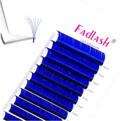 FADLASH Volume Eyelash Extensions D curl Easy Fan Lash Extensions 8~14mm Mix Tray Blue 0.07mm Lash Extension Supplies by FADLASH (Blue 0.07-D-Mix)
