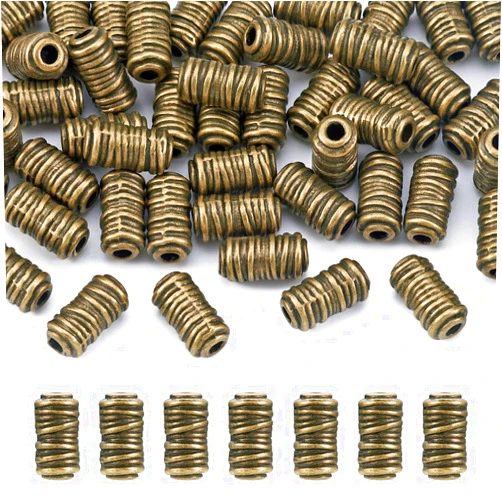 Craftdady 50Pcs Antique Bronze Corrugated Tube Column Spacer Beads Tibetan Vintage Metal Beads 11x6mm for Jewelry Craft Making Hole: 2.5mm