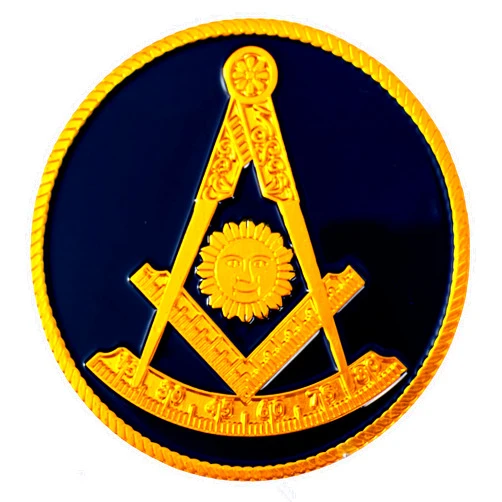 The Masonic Exchange Past Master with Square Round Masonic Auto Emblem - [Blue & Gold][2'' Diameter]