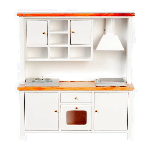 Melody Jane Dolls Houses Dollhouse White & Oak Complete Modern Kitchen Unit with Sink Oven & Hob 1:12