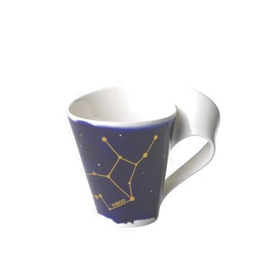 Villeroy & Boch NewWave Stars Mug with Handle, Beautifully Shaped Cup with Virgo Motif, Premium Porcelain, Made in Germany, Dishwasher Safe, White/Blue, 10 oz