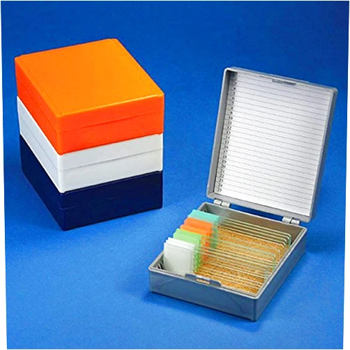 Globe Scientific 513075W ABS Plastic Cork Lined Slide Storage Box for 25 Slides, White