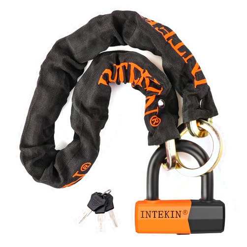 INTEKIN Motorcycle Chain Locks 3.1FT Motorcycle Lock 10mm/0.42inch Thick Bike Chain Lock Heavy Duty Chain Lock with 16mm/0.64inch Disc Lock for Motorcycles, Scooters, Gates and More, Orange