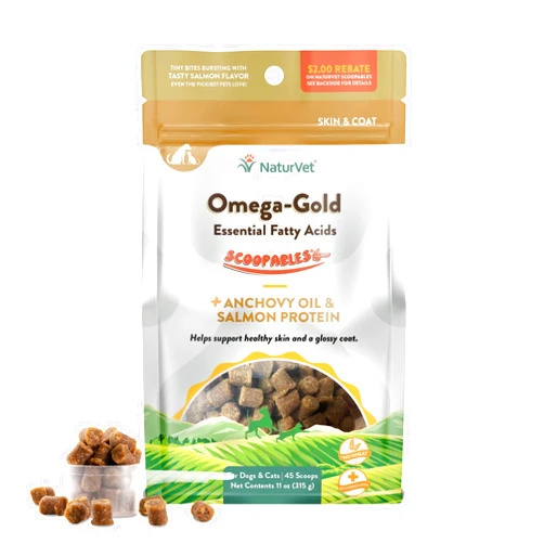 NaturVet Scoopables Omega-Gold Anchovy Oil & Salmon Supplement For Dogs and Cats - Supports Healthy Skin & Coat Plus DHA, EPA, Omega-3, & Omega-6 - Anchovy & Salmon Flavored For Dog and Cat | 11oz Bag