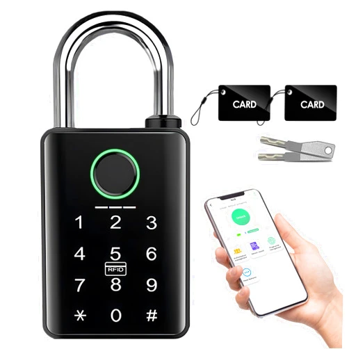 YINTIN Heavy-Duty Fingerprint Smart Padlock, 6-in-1 Keyless Biometric Lock with Keypad, IP67 Waterproof, Bluetooth, RFID & Tuya App Control, for Outdoor Gates, Pool, Storage, Fence, Lockers