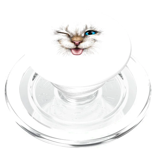 Click here for better funny cat tee cute cat face blue eyes wink smiling for lover kitten Kitty PopSockets PopGrip for MagSafe