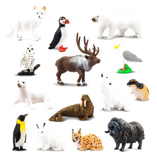 Toymany 14PCS Mini Arctic Animals Figurines Set, Polar Animals Toys with Polar Bear, Caribou, Penguin, Walrus, Wolf Figurines Cake Toppers Birthday Easter Gifts for Preschool Kids