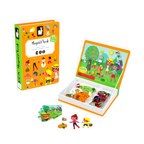 Janod MagnetiBook 120 pc Magnetic 4 Seasons Game - Travel/Storage Case Included - Ages 3+ - J02721