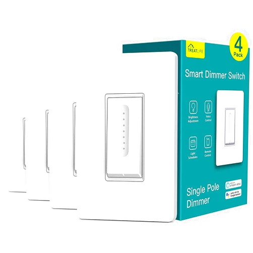 TREATLIFE Smart Dimmer Switch 4 Pack, Single Pole Smart Switch Works with Alexa and Google Home, Neutral Wire Required, 2.4GHz WiFi Dimmer Light Switch for LED, CFL, Incandescent Bulbs