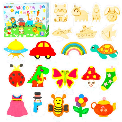 MGparty 36pcs DIY Wooden Magnets Painting Craft Kit, Wooden Art Craft Bulk Toys for Kids Age 3,4,5,6,7,8-12, Party Favors Decorate Your Own Painting Birthday Gifts for Boys Girls