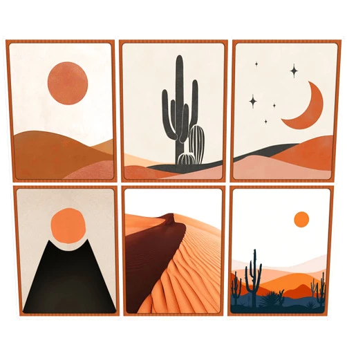 Huilida Boho Wall Art Decor Prints - Bohemian Modern Minimalist Desert Cactus Landscape Pictures Sun and Moon Posters Decor for Living Room Bedroom Bathroom Office UNFRAMED Paintings 8X10in Set of 6 Pieces