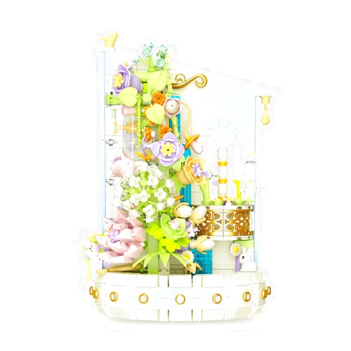 POPDA Bouquet Matching Set、Mini Architectural Flower Set with Lights, for Weddings, Anniversaries, and Special Occasions。632 PCS(Gold)