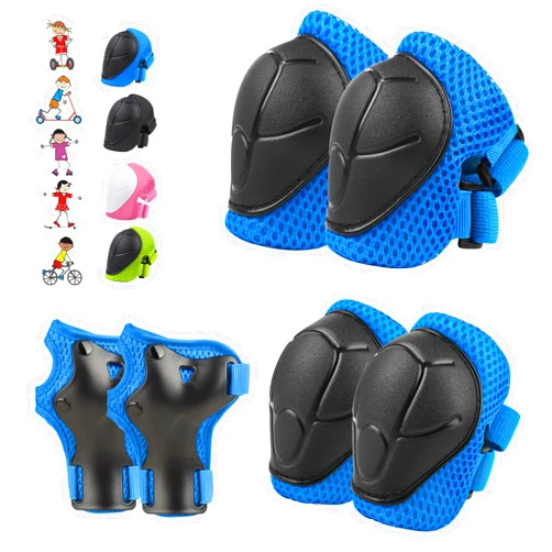 WayEee 6PCS Kids Protective Gear Set, Knee Pads for Kids 3-10 Years Old, Toddler Elbow Pads, Wrist Guards, Skating Cycling Bike Rollerblading Scooter, Upgraded & Durable Material, Boys, Girls,Youth, Blue
